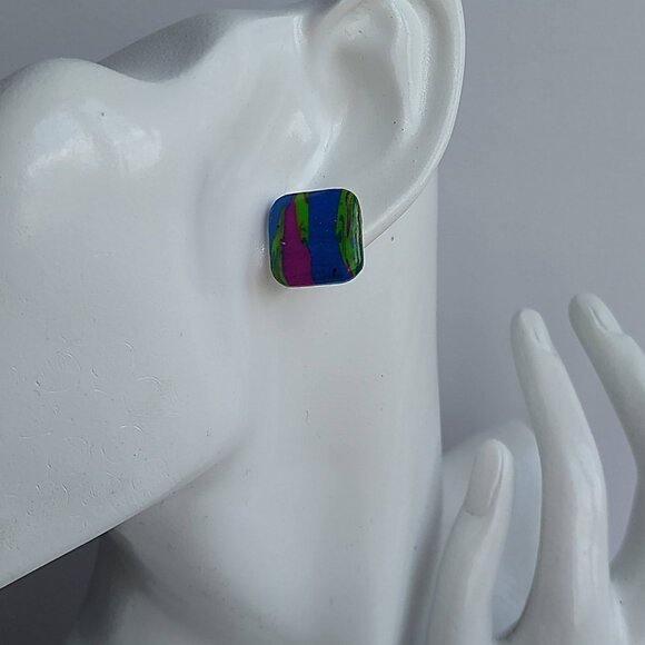 Colorful & Chic Square Earrings - Handmade Polymer Jewelry. - Picture 7 of 8